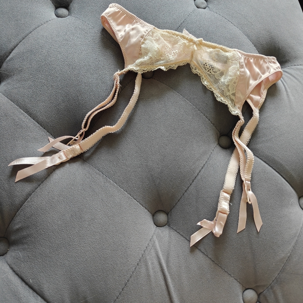 Blush Satin and Lace Garter Belt in Pink